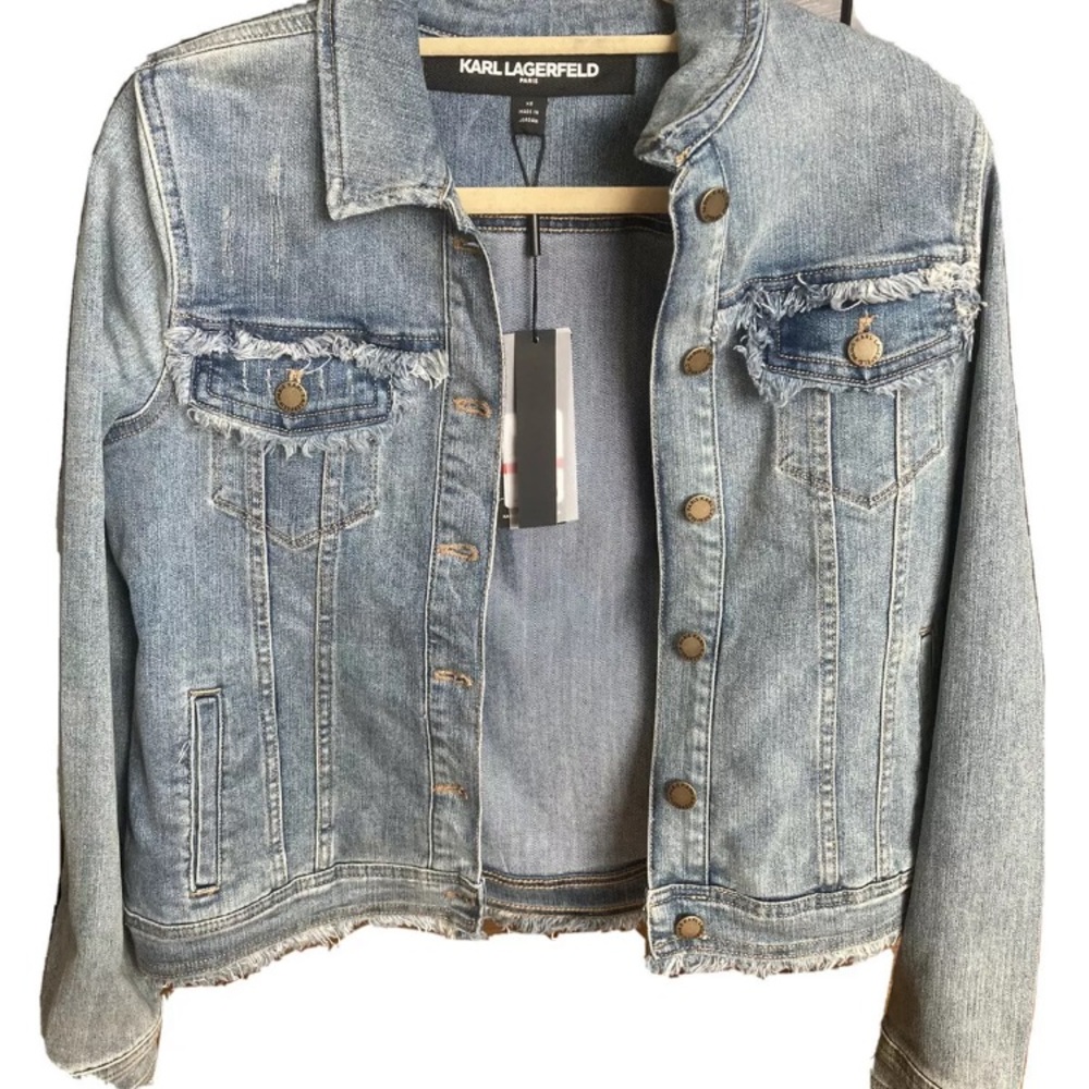 Karl Lagerfeld Women Denim Jacket Frayed XSmall